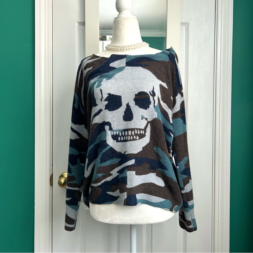 Skull Cashmere Blue/Brown Camouflage 💯 Cashmere Sweater Medium
